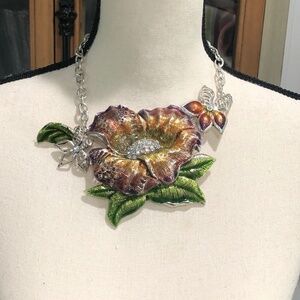 FLORAL Statement Silver Necklace Costume Jewelry Bundle